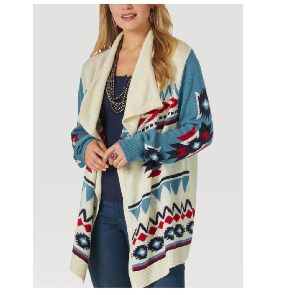 Woman's Wrangler Retro Americana Draped Open Cardigan NWOT